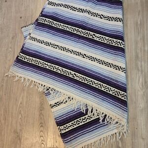 Vintage Blanket Centro Cobijero De Tlaxcala‎ MEXICAN Baja Purple Blue 52x76"